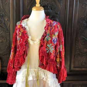 Magnolia Pearl Silk Velvet Bolero Jacket Embroidery Art to Wear